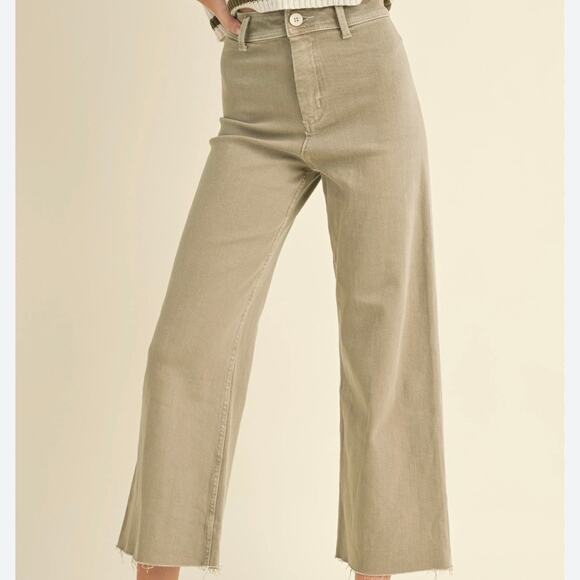 Zara Women's High Rise Wide Leg Cropped Jean Size 2 Beige - Picture 1 of 16